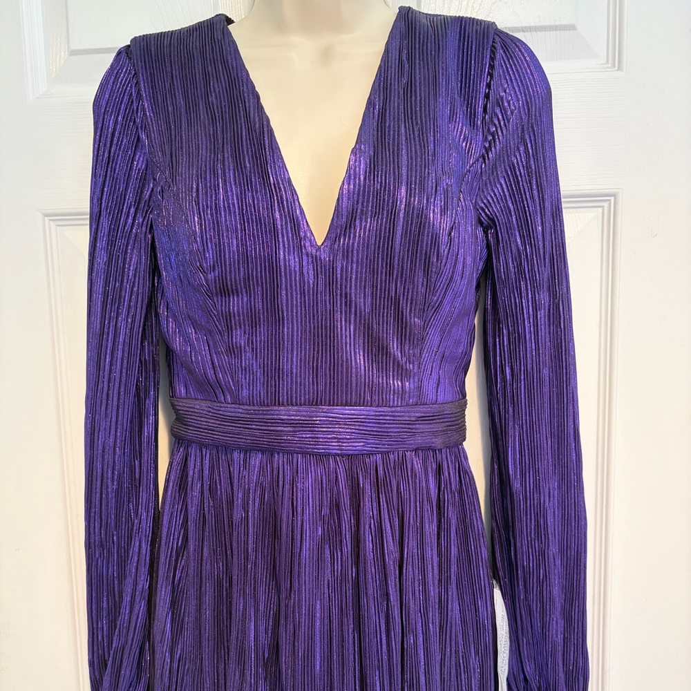 NWT Dress The Population Holly Deep Plum Metallic Pleated Sz S Midi Formal Gaka - Picture 2 of 14